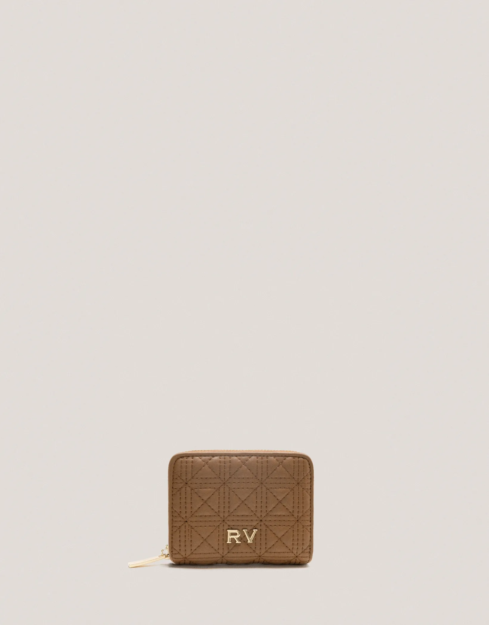 Cartera monedero Linda piel acolchada cámel