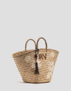 Cesta Tana Maxi fibras vegetales con flores bordadas
