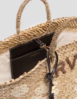 Cesta Tana Maxi fibras vegetales con flores bordadas