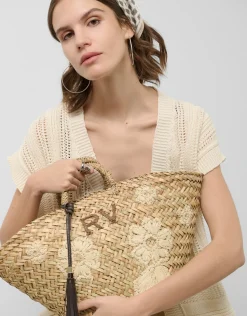 Cesta Tana Maxi fibras vegetales con flores bordadas