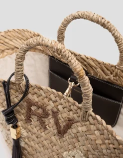Cesta Tana Mini fibras vegetales con flores bordadas
