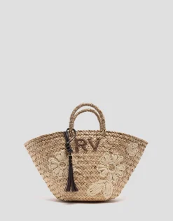 Cesta Tana Mini fibras vegetales con flores bordadas