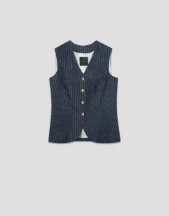 Chaleco azul vaquero con lino y perfil dorado