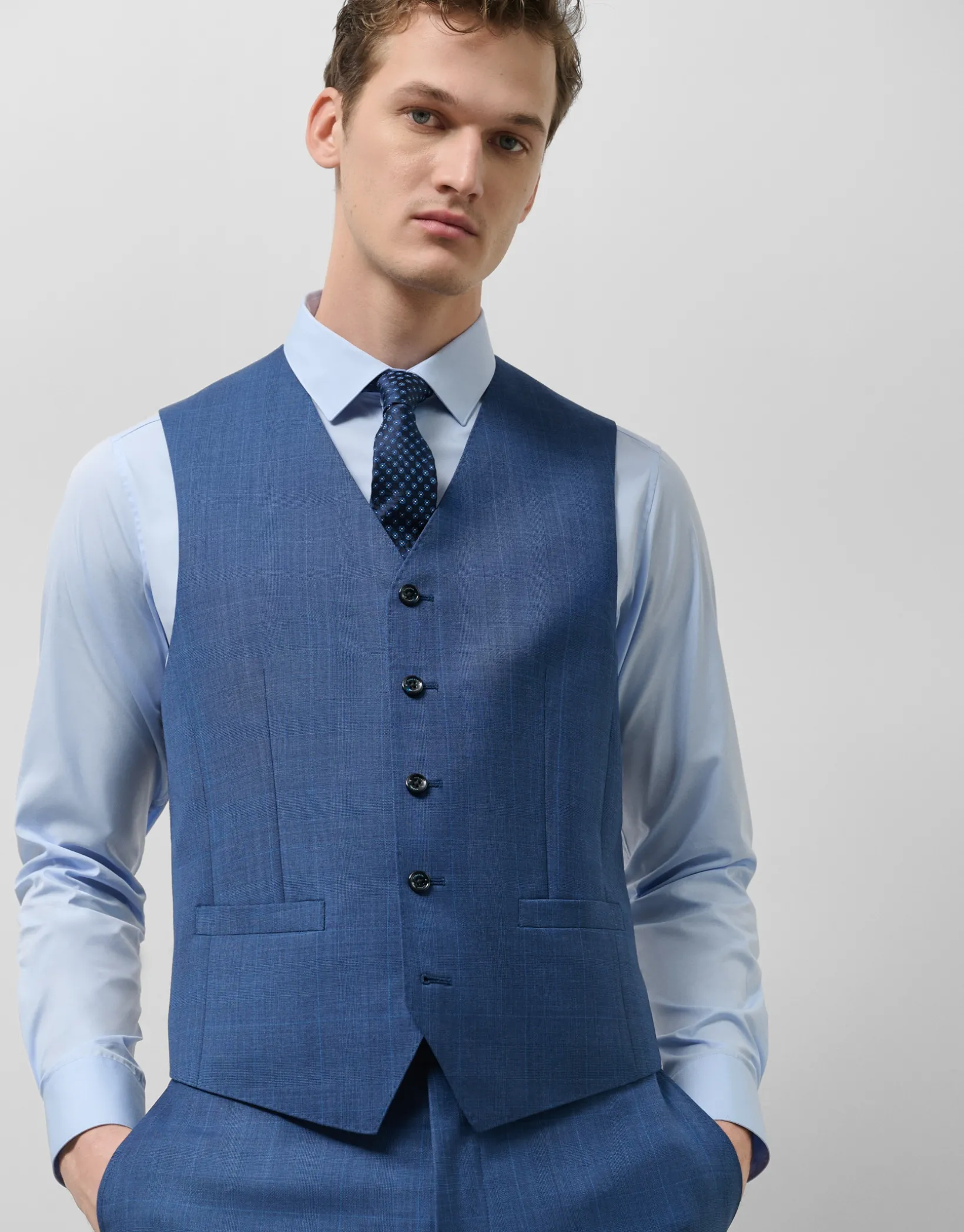 Chaleco cuadros tonos azules