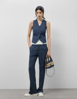 Chaleco sastre masculino lana fresca cuadro gales azul marino