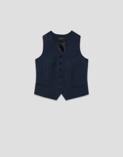 Chaleco sastre masculino lana fresca cuadro gales azul marino