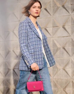 Chaqueta corta tweed azul con hilos de lúrex y lentejuelas