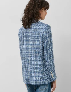 Chaqueta corta tweed azul con hilos de lúrex y lentejuelas