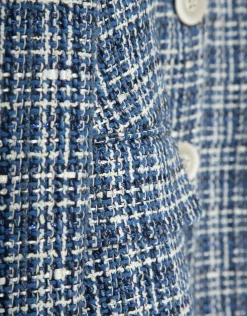 Chaqueta corta tweed azul con hilos de lúrex y lentejuelas