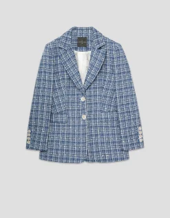 Chaqueta corta tweed azul con hilos de lúrex y lentejuelas