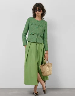 Chaqueta corta tweed tonos verde
