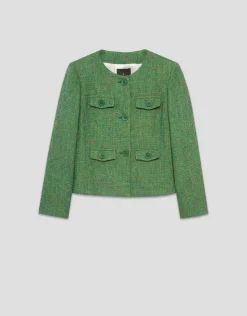 Chaqueta corta tweed tonos verde