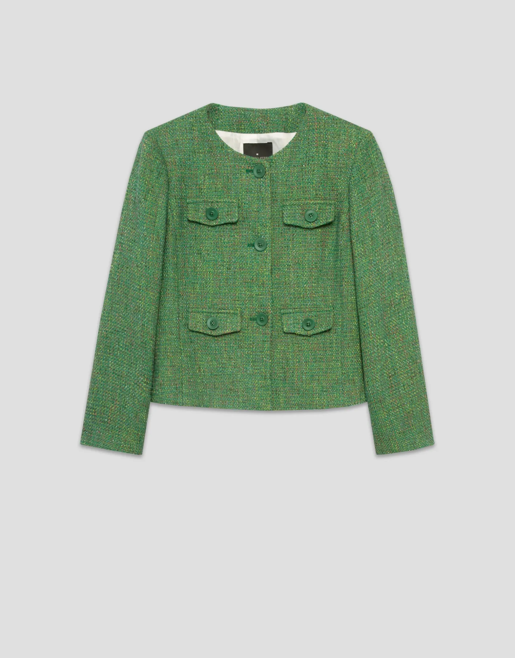 Chaqueta corta tweed tonos verde