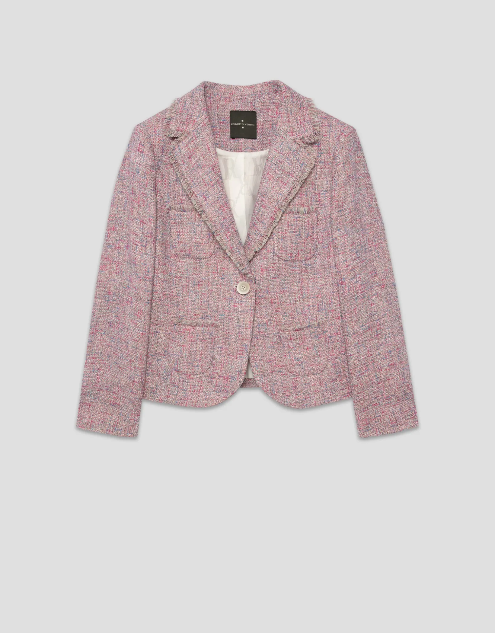 Chaqueta corta tweed tonos rosa