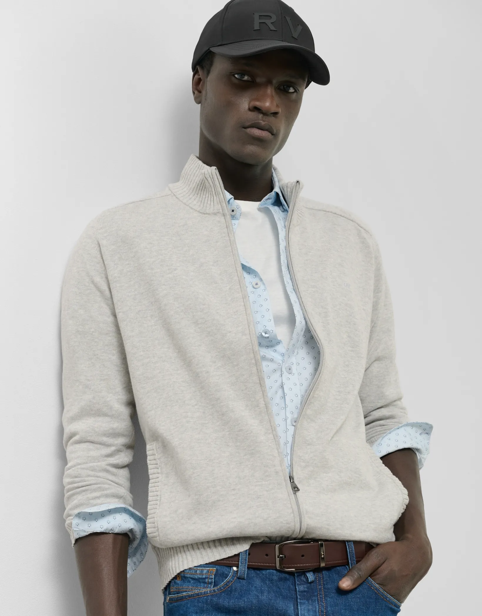 Chaqueta cremallera gris claro melange