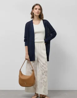 Chaqueta larga punto trabajado azul marino