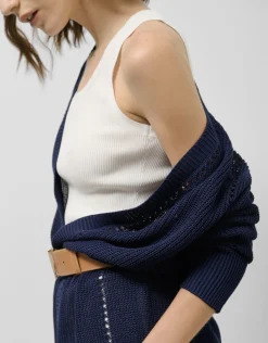Chaqueta larga punto trabajado azul marino
