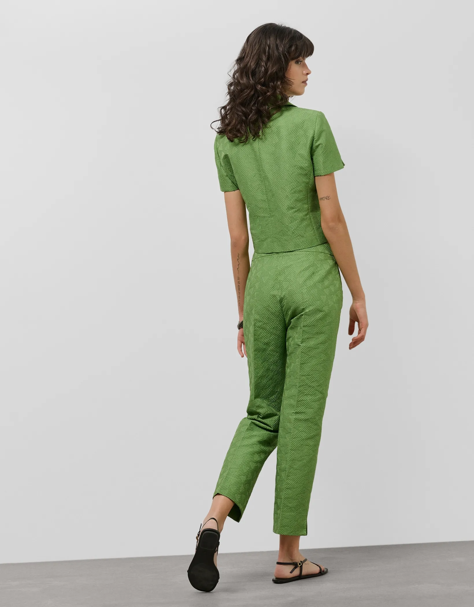 Chaqueta manga corta piqué verde wasabi