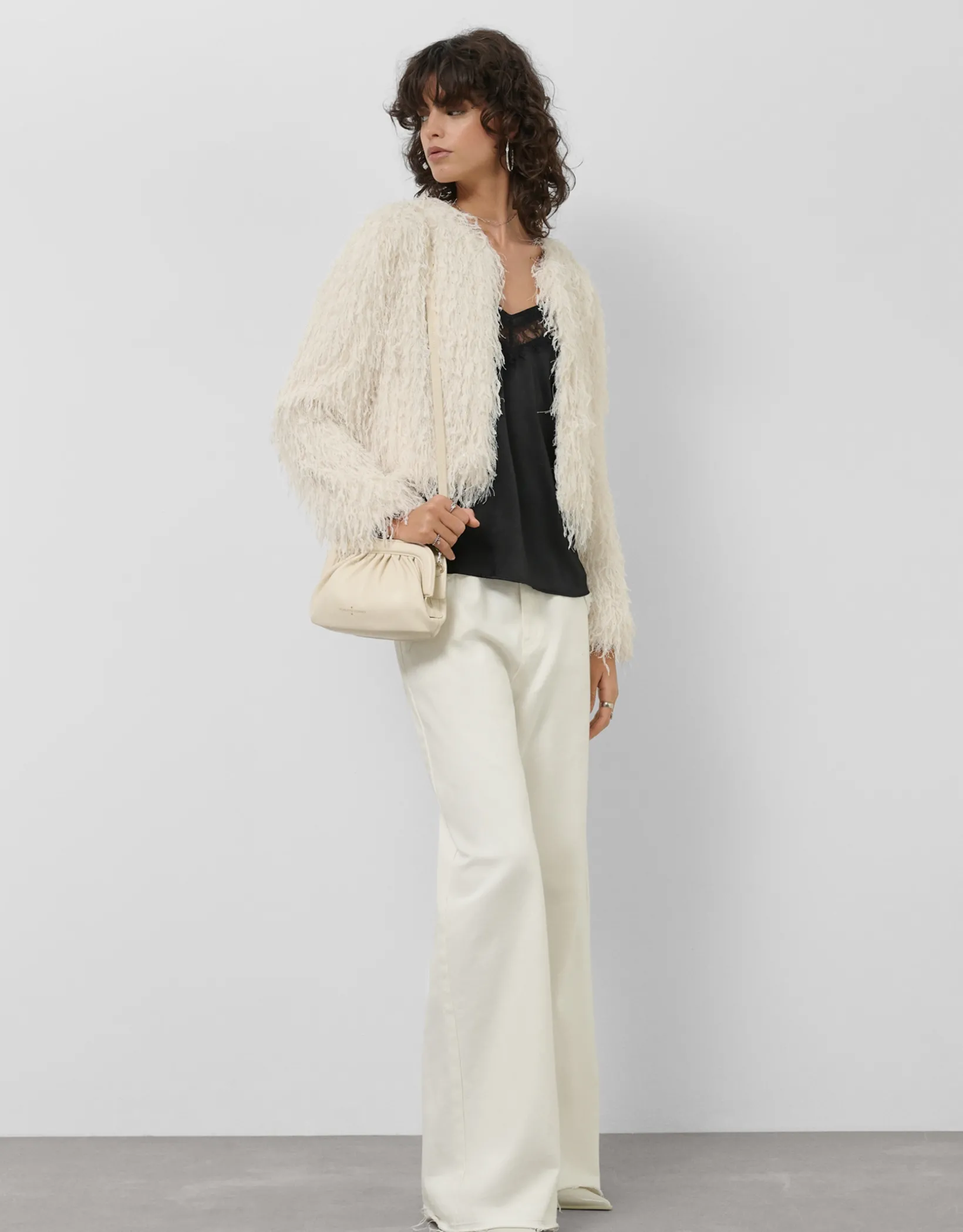 Chaqueta tejido fantasía blanco y plata