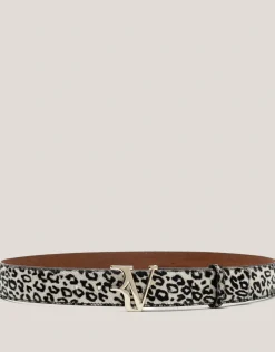 Cinturón en piel pelo animal print blanco y negro