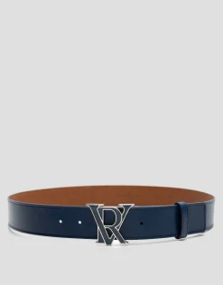 Cinturón piel saffiano azul con hebilla esmaltada