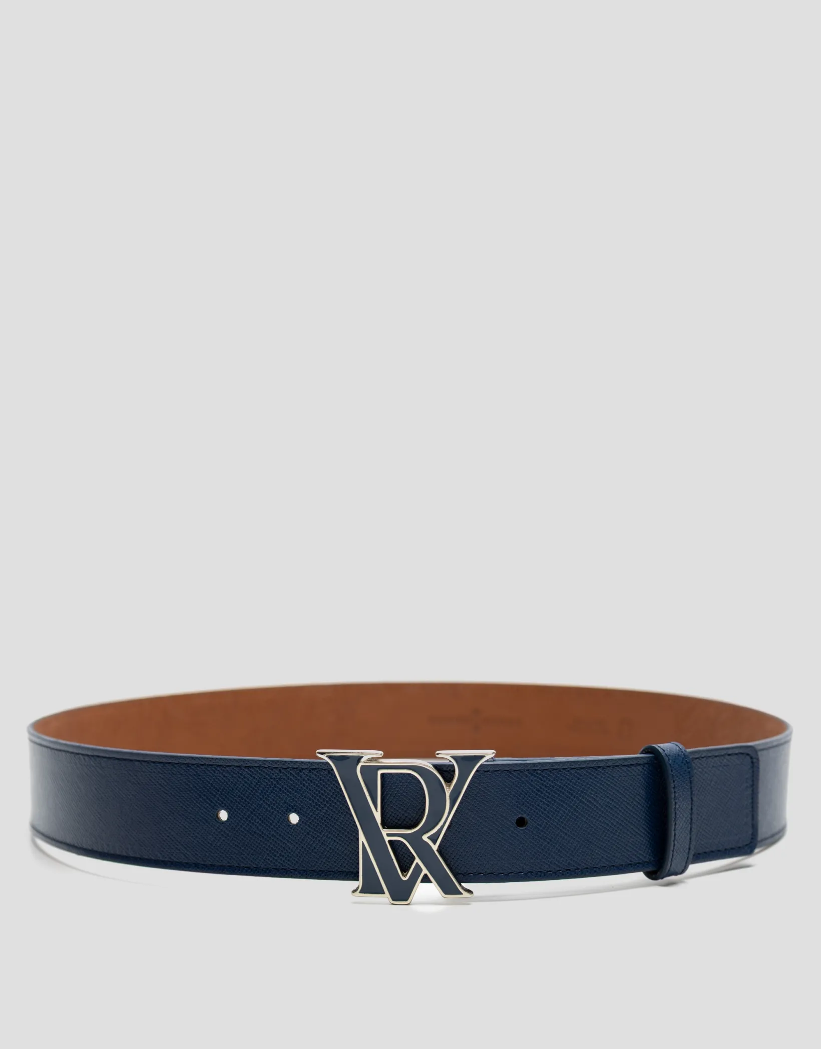 Cinturón piel saffiano azul con hebilla esmaltada