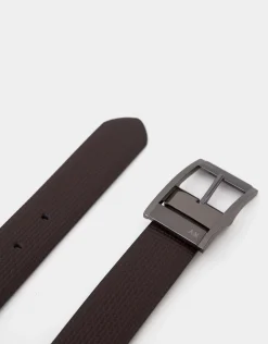 Cinturón reversible piel textura marrón y negro