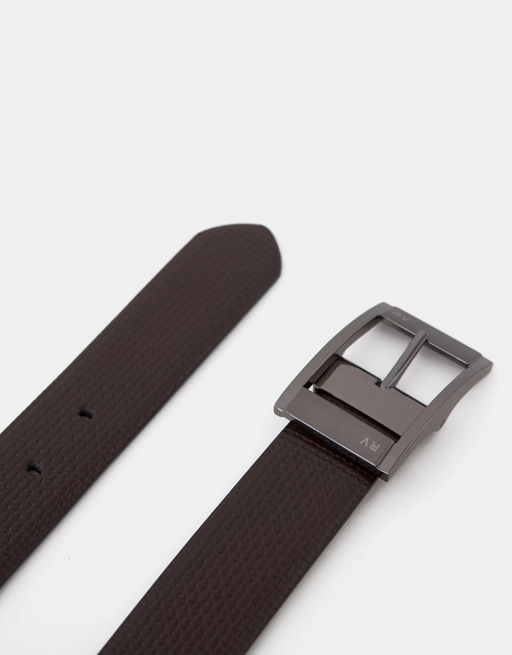 Cinturón reversible piel textura marrón y negro