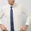 Corbata de seda azul con jacquard geométrico plata