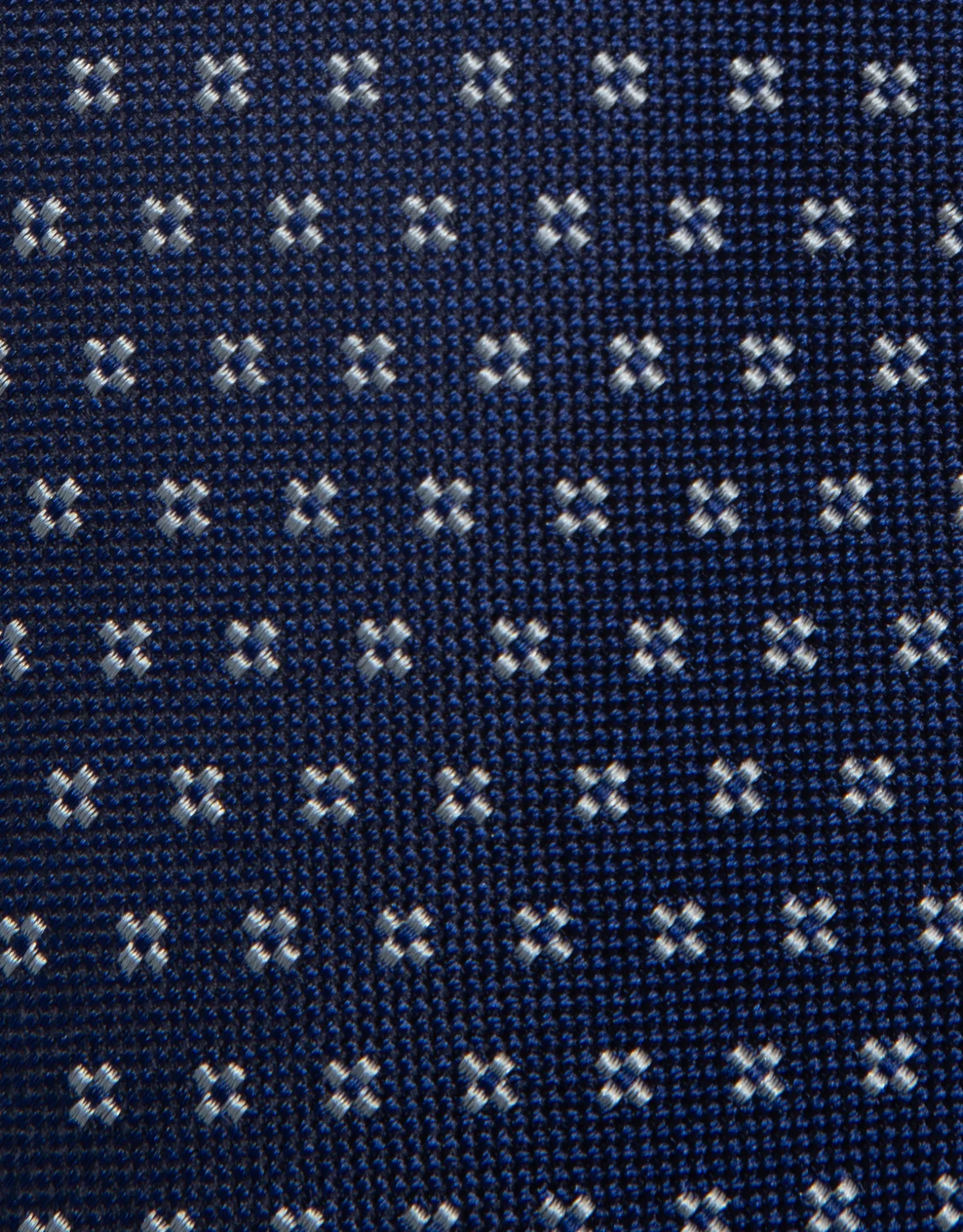 Corbata de seda azul con jacquard geométrico plata