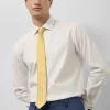 Corbata seda amarilla jacquard flores azules