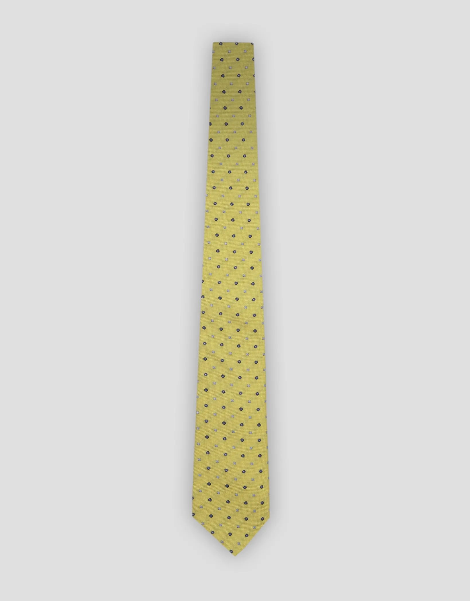 Corbata seda amarilla jacquard flores azules