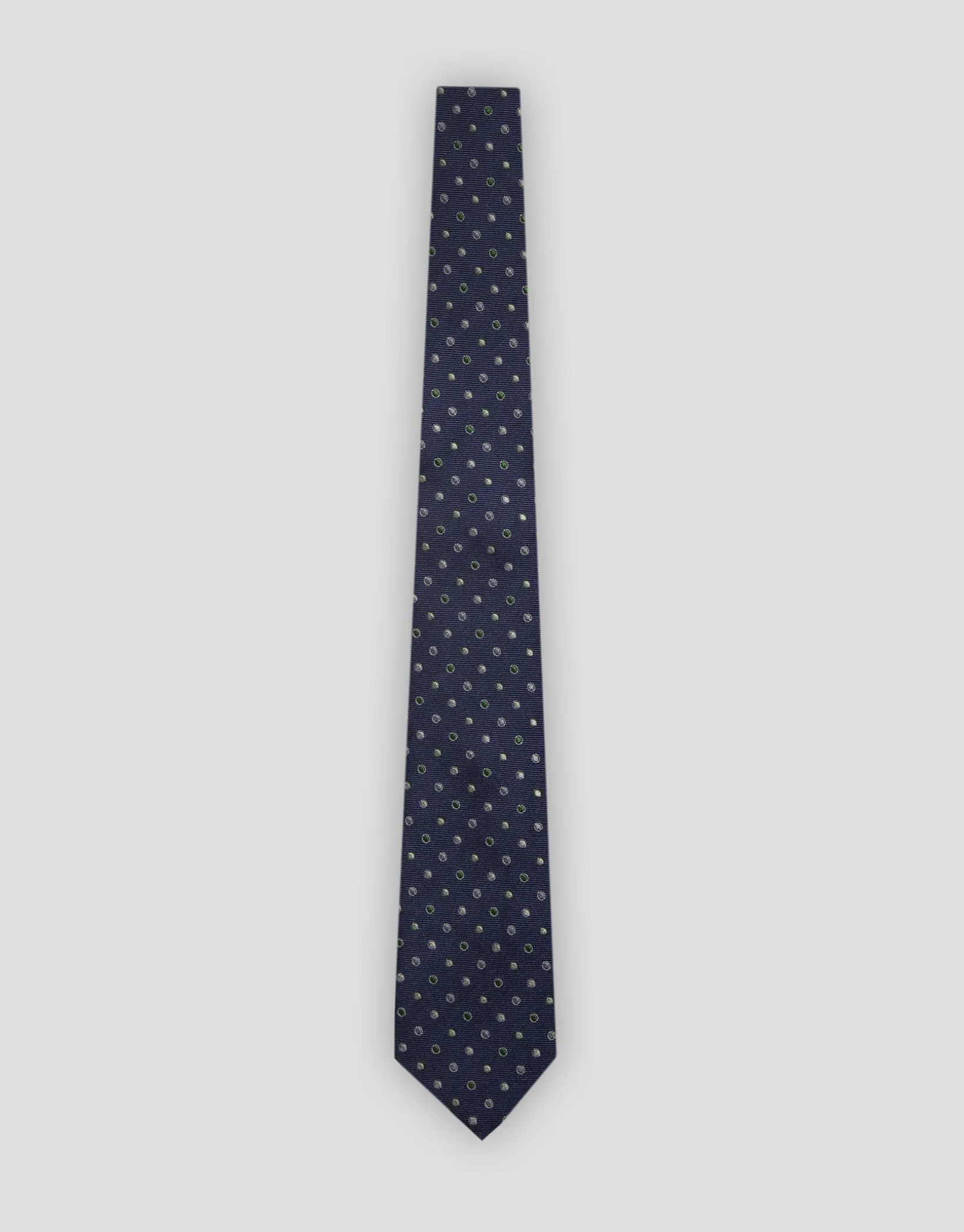 Corbata seda azul con jacquard lunares verde, celeste y blanco