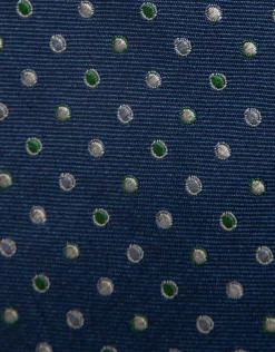 Corbata seda azul con jacquard lunares verde, celeste y blanco
