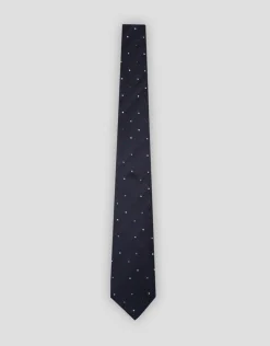 Corbata seda azul con jacquard lunares