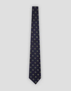 Corbata seda marino con jacquard flotadores amarillo