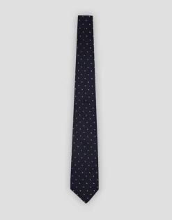 Corbata seda marino con jacquard geométrico plata