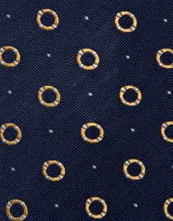 Corbata seda marino con jacquard flotadores amarillo