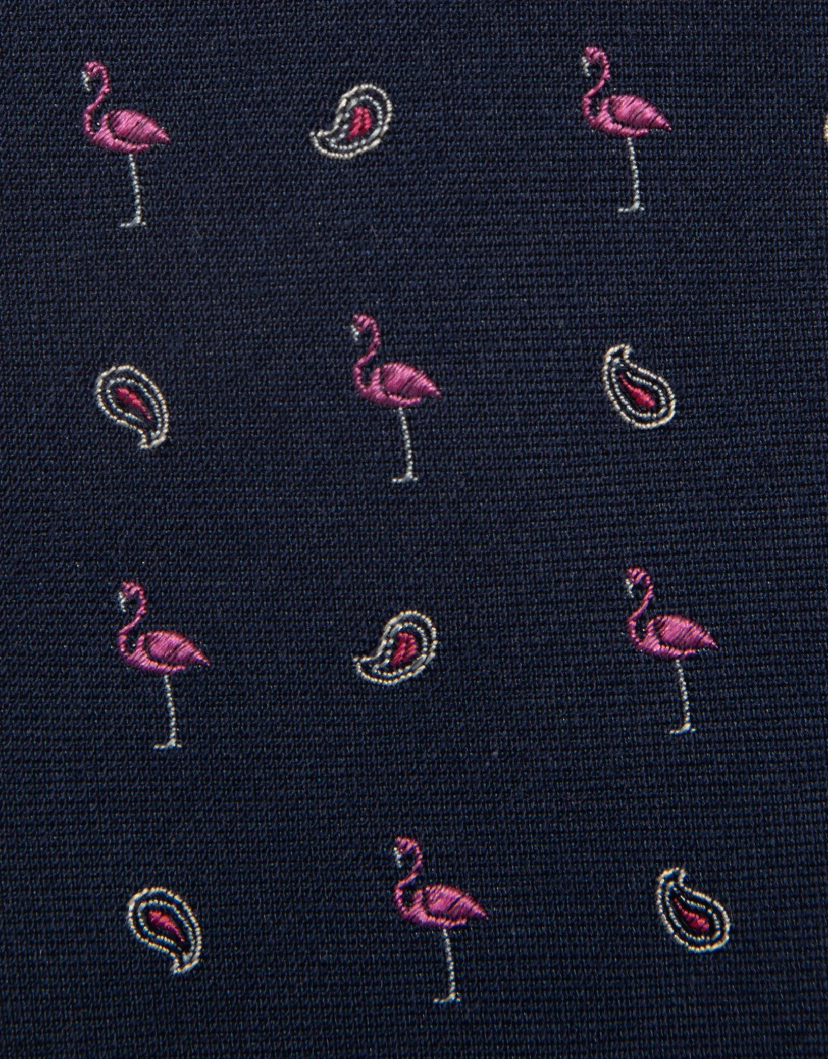 Corbata seda marino con jacquard flamencos rosas