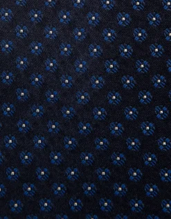 Corbata seda marino jacquard flores azul tinta