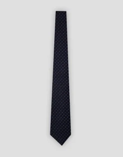 Corbata seda marino jacquard flores azul tinta