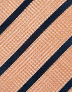 Corbata seda pata gallo naranja rayas marino