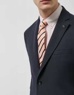 Corbata seda pata gallo naranja rayas marino