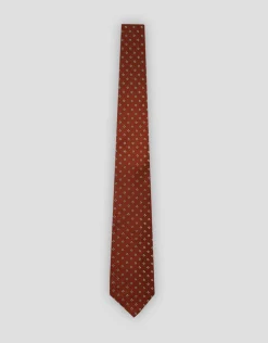 Corbata seda roja jacquard cuadrados blanco y marino