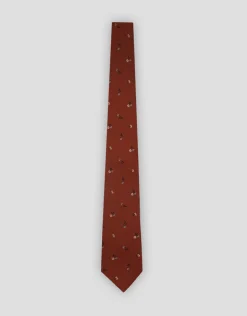 Corbata seda roja jacquard flores
