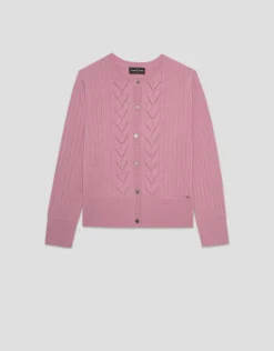 Cárdigan lana/algodón canalé con ochos rosa