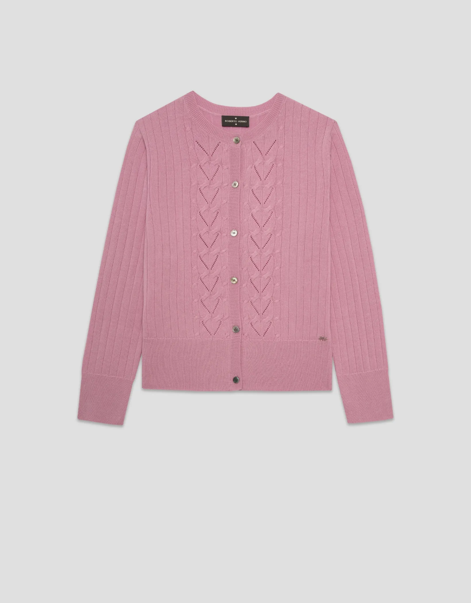 Cárdigan lana/algodón canalé con ochos rosa