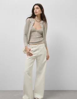 Cárdigan punto calado con lúrex beige