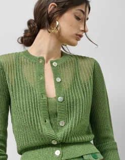 Cárdigan punto calado con lúrex verde claro