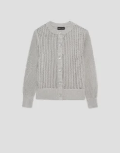 Cárdigan punto calado con lúrex beige